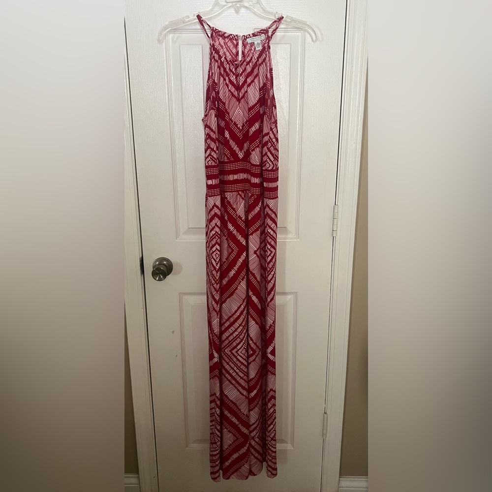 EUC London style collection red and white halter dress